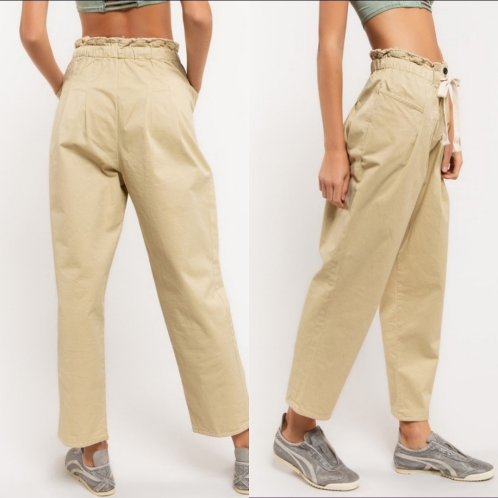 PO Sale OnL Last Pair Small, Boho khaki drawstring pants pockets - Picture 1 of 5